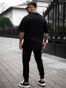 Men Letter Graphic Drop Shoulder Tee - Black - View 3