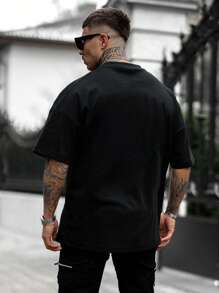 Nam Đồ họa Chữ cái Áo thun Thả vai - màu đen - Xem 2