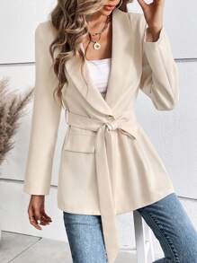 Calvaya Sjal Krage Bälte Blazer - Aprikos - Visa 6