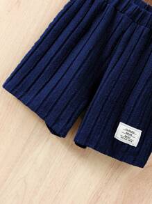 SHEIN Young Boy Letter Patched Detail Tee & Shorts - Navy Blue - View 5