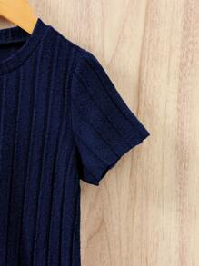 SHEIN Young Boy Letter Patched Detail Tee & Shorts - Navy Blue - View 6