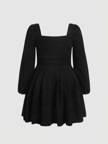 SHEIN MOD Váy xếp ly tay đèn lồng Plus - màu đen - Xem 2