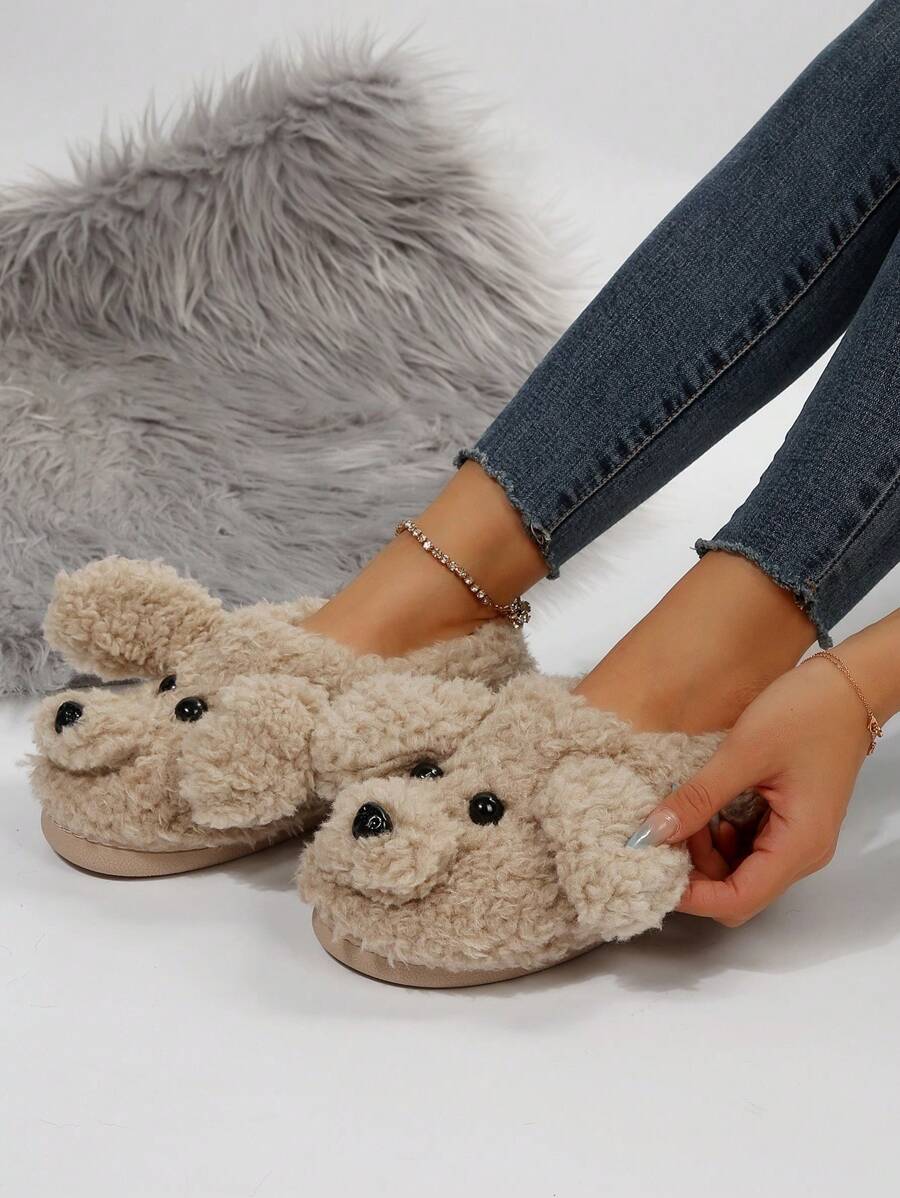 Women's Cartoon Dog Design Furry Novelty House Slippers SHEIN USA