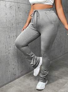 SHEIN SXY Plus Drawstring Waist Ruched Hem Pants - Light Grey - View 4