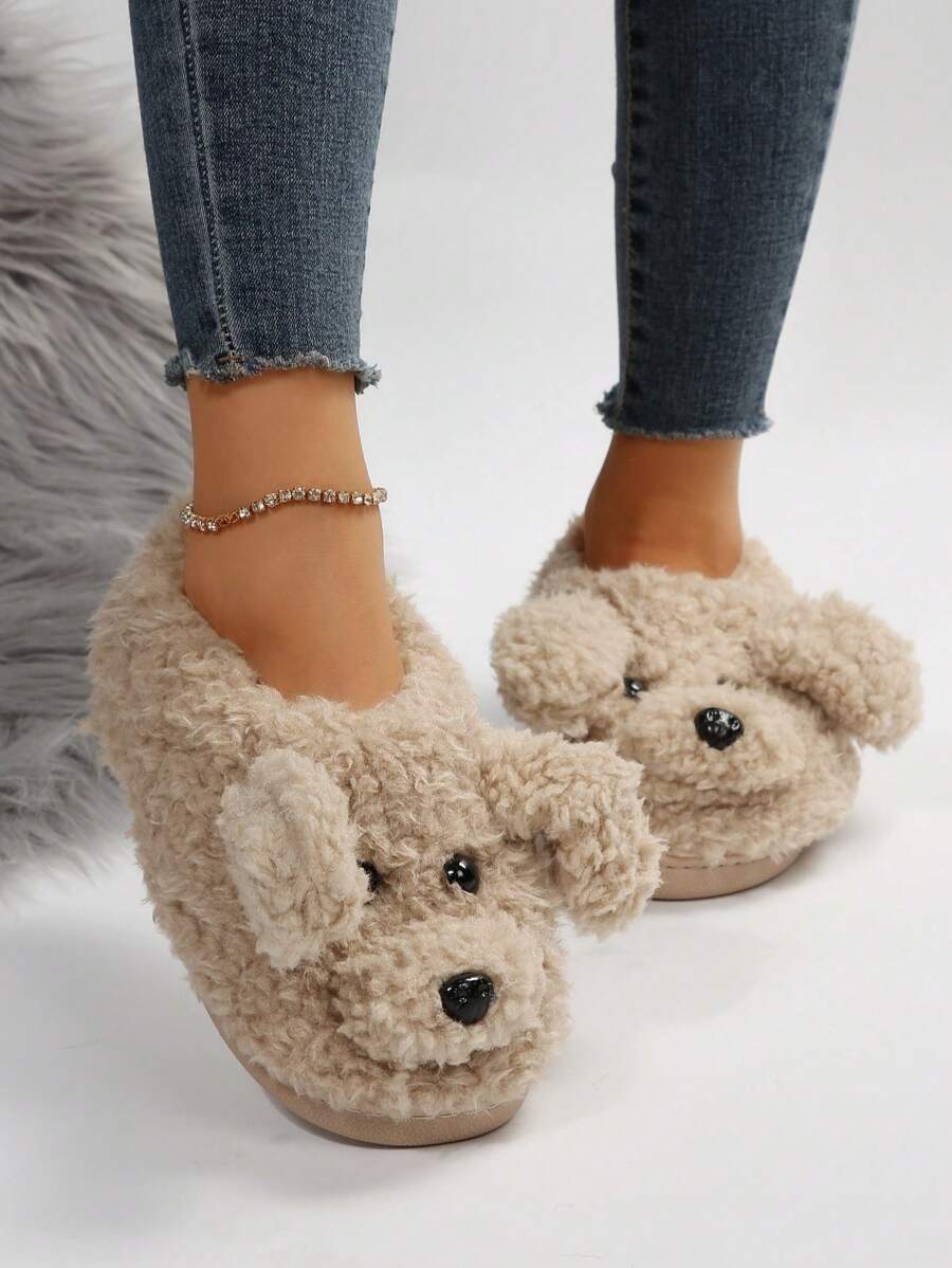 Women's Cartoon Dog Design Furry Novelty House Slippers SHEIN USA
