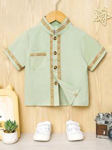 SHEIN 男嬰織帶拼接補丁貼口袋襯衫 - 薄荷綠 - 查看 1