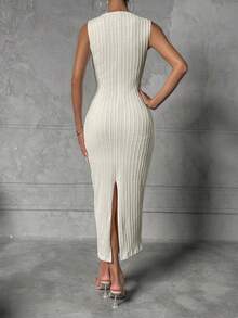 SHEIN Essnce Vestido ajustado unicolor tejido de canalé - Albaricoque - Ver 2