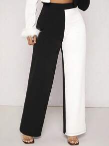 SHEIN SXY Two Tone Wide Leg Pants Birthday Valentine Day Bachelorette Party Spring - Black and White - View 1