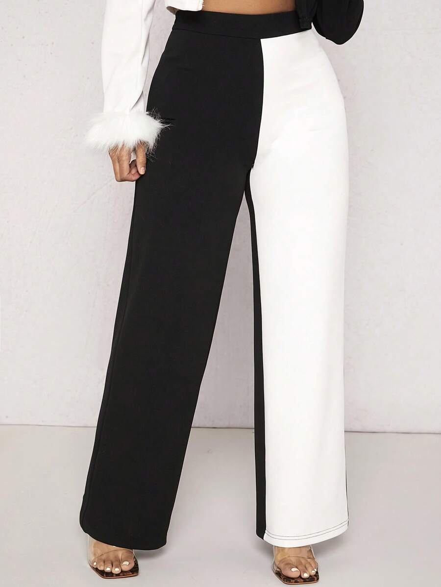 SHEIN SXY Two Tone Wide Leg Pants Birthday Valentine Day Bachelorette Party Spring - Black and White - View 1