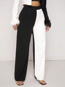 SHEIN SXY Two Tone Wide Leg Pants Birthday Valentine Day Bachelorette Party Spring - Black and White - View 7