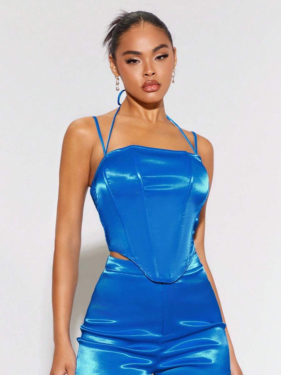 SHEIN BAE Solid Asymmetrical Hem Cami Top - Blue - View 1