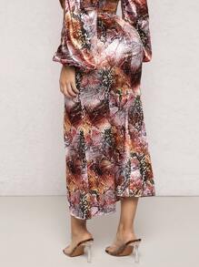 SHEIN SXY Snakeskin Print Split Thigh Mermaid Hem Skirt - Multicolor - View 2