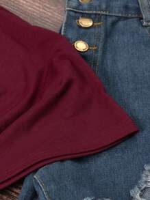 SHEIN LUNE Hoa Hướng dương Và In bướm Áo thun - Màu Đỏ Sâu - Xem 3