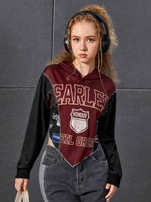 Garota Adolescente Gráfica Letra Bainha Do Lenço Capuz