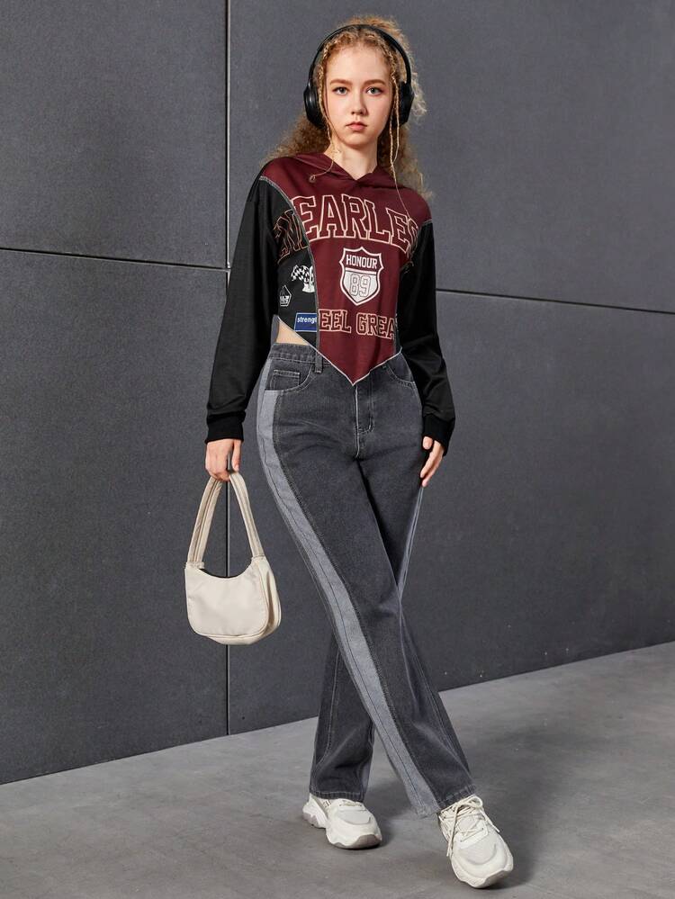 Teen Girl Letter Graphic Hanky Hem Sweatshirt