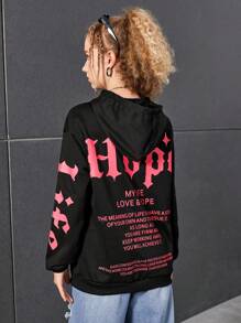 Áo nỉ tay trễ in hình khẩu hiệu dành cho nữ tuổi teen - màu đen - Xem 4