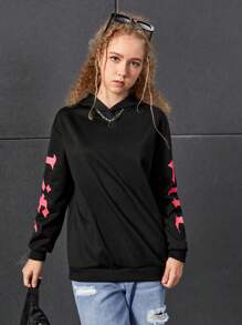 Áo nỉ tay trễ in hình khẩu hiệu dành cho nữ tuổi teen - màu đen - Xem 3