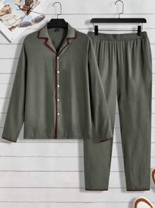 Manfinity VCAY Men Contrast Binding Shirt & Pants - Army Green - View 1