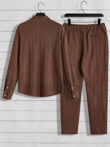 GENTILAND 寬鬆版型男士半扣紐襯衫及束口褲 - 咖啡棕 - 查看 2