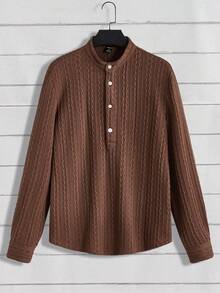 GENTILAND 寬鬆版型男士半扣紐襯衫及束口褲 - 咖啡棕 - 查看 3