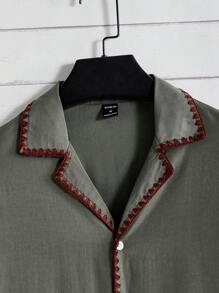 Manfinity VCAY Men Contrast Binding Shirt & Pants - Army Green - View 6