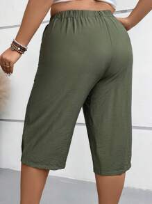 SHEIN LUNE Plus Tie Waist Slant Pocket Capri Trousers - Army Green - View 2
