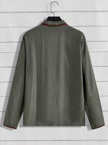 Manfinity VCAY Men Contrast Binding Shirt & Pants - Army Green - View 7