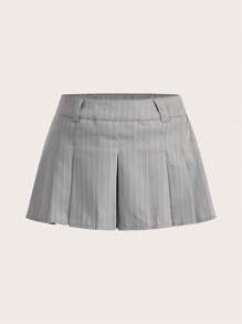 SHEIN ICON Y2k School Women Clothes Women's Black Cute Fashion Sweet Street Style Wear Ultra-Low Waist Workwear Pleated Skirt - Grey - View 1