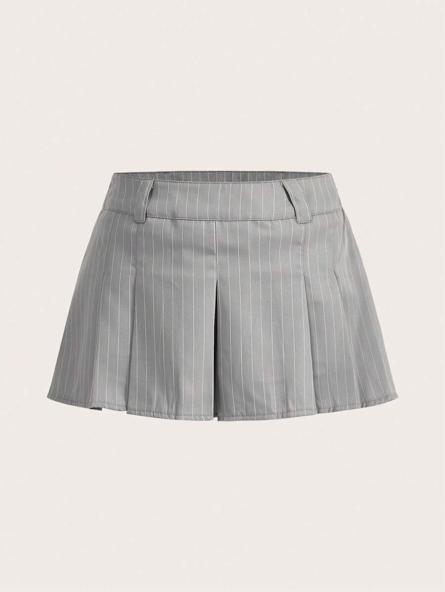 SHEIN ICON Y2k School Women Clothes Women's Black Cute Fashion Sweet Street Style Wear Ultra-Low Waist Workwear Pleated Skirt - Grey - View 1