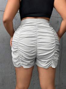 SHEIN SXY Hơn Chất rắn Xù Quần short - Màu Xám nhạt - Xem 2