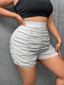 SHEIN SXY Hơn Chất rắn Xù Quần short - Màu Xám nhạt - Xem 3