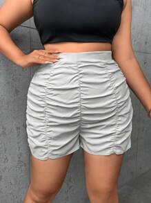 SHEIN SXY Hơn Chất rắn Xù Quần short - Màu Xám nhạt - Xem 4