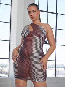 SHEIN SXY Plus Ombre One Shoulder Bodycon Dress - Multicolor - View 3