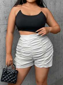 SHEIN SXY Hơn Chất rắn Xù Quần short - Màu Xám nhạt - Xem 6