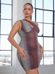 SHEIN SXY Plus Ombre One Shoulder Bodycon Dress - Multicolor - View 1
