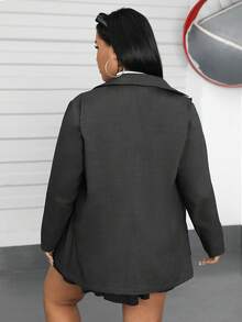 SHEIN Qutie Hơn Cổ áo Vá Túi Áo vest - Màu xám đen - Xem 2