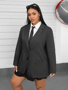 SHEIN Qutie Hơn Cổ áo Vá Túi Áo vest - Màu xám đen - Xem 3