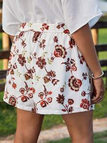 SHEIN VCAY 大碼印花闊腿附腰帶短褲 - 彩色 - 查看 5