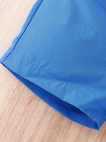 女嬰純色吊帶上衣、短褲和背心西裝外套 - 藍色 - 查看 6