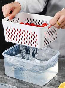 SHEIN Basic living 1pc PP Food Storage Box With Drain Basket, Minimalist White Food Storage Container For Home - Clear - View 5