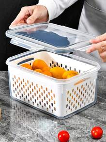 SHEIN Basic living 1pc PP Food Storage Box With Drain Basket, Minimalist White Food Storage Container For Home - Clear - View 6