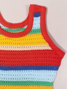 Vestido Curto e Justo Sexy de Malha Vazada com Blocos de Cor para Mulheres na Primavera e no Verão, Cobrindo a Bunda, para Festa e Balada - Multicolorido - Visão 5