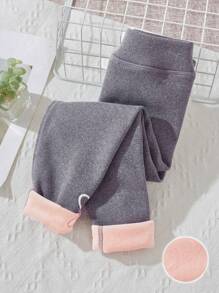 SHEIN Young Girl Thick Thermal Lined Leggings Perfect For Casual Wear And Keeping Warm In Winter - Light Grey - View 3