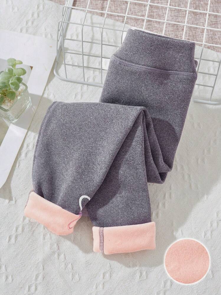 SHEIN Young Girl Thick Thermal Lined Leggings Perfect For Casual Wear And Keeping Warm In Winter - Light Grey - View 3