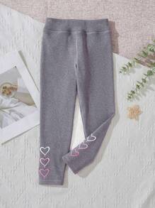 SHEIN Young Girl Thick Thermal Lined Leggings Perfect For Casual Wear And Keeping Warm In Winter - Light Grey - View 5