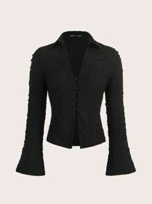 SHEIN EZwear Solid Button Front Tee - Black - View 1