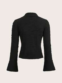 SHEIN EZwear Solid Button Front Tee - Black - View 2