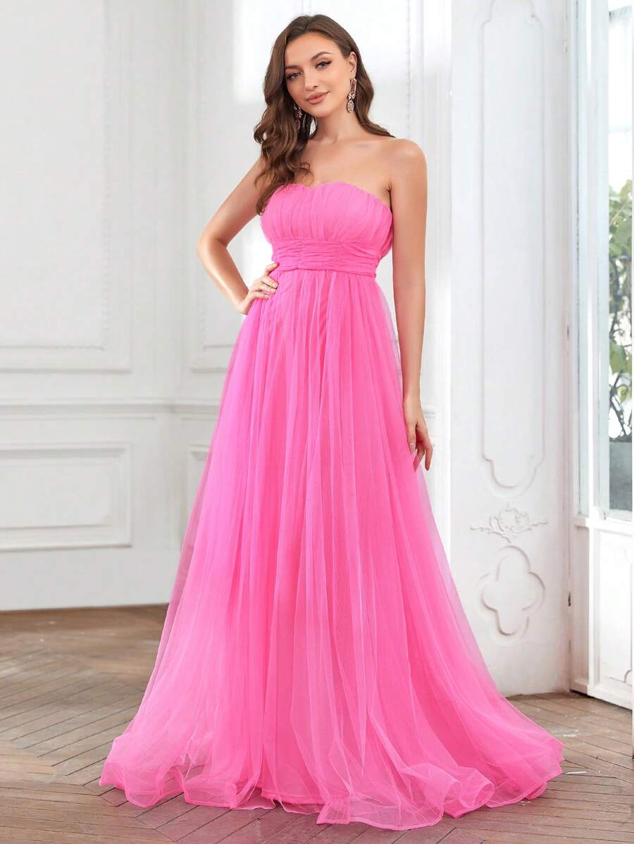 Nếp gấp Phần Ngực Lưới Ống Ăn mặc trang trọng - Hồng - Xem 1