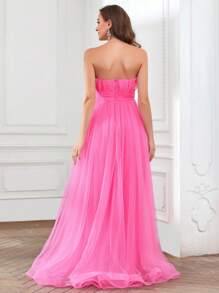 Nếp gấp Phần Ngực Lưới Ống Ăn mặc trang trọng - Hồng - Xem 2