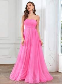 Nếp gấp Phần Ngực Lưới Ống Ăn mặc trang trọng - Hồng - Xem 3